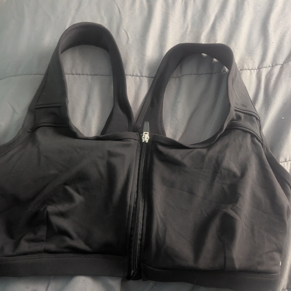 BCBG Black Zip-Front Sports Bra